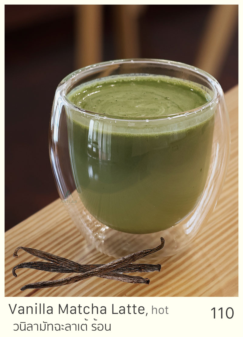 Vanilla Matcha Latte, hot = 110 THB